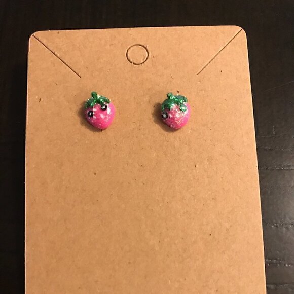 NWT New Mini Earring Collection Pink Strawberries - Picture 1 of 3